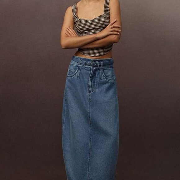 Pilcro Dresses & Skirts - Pilcro Barrel Denim Maxi Skirt Rear Slit Pockets Jean Midi Anthropologie 26W